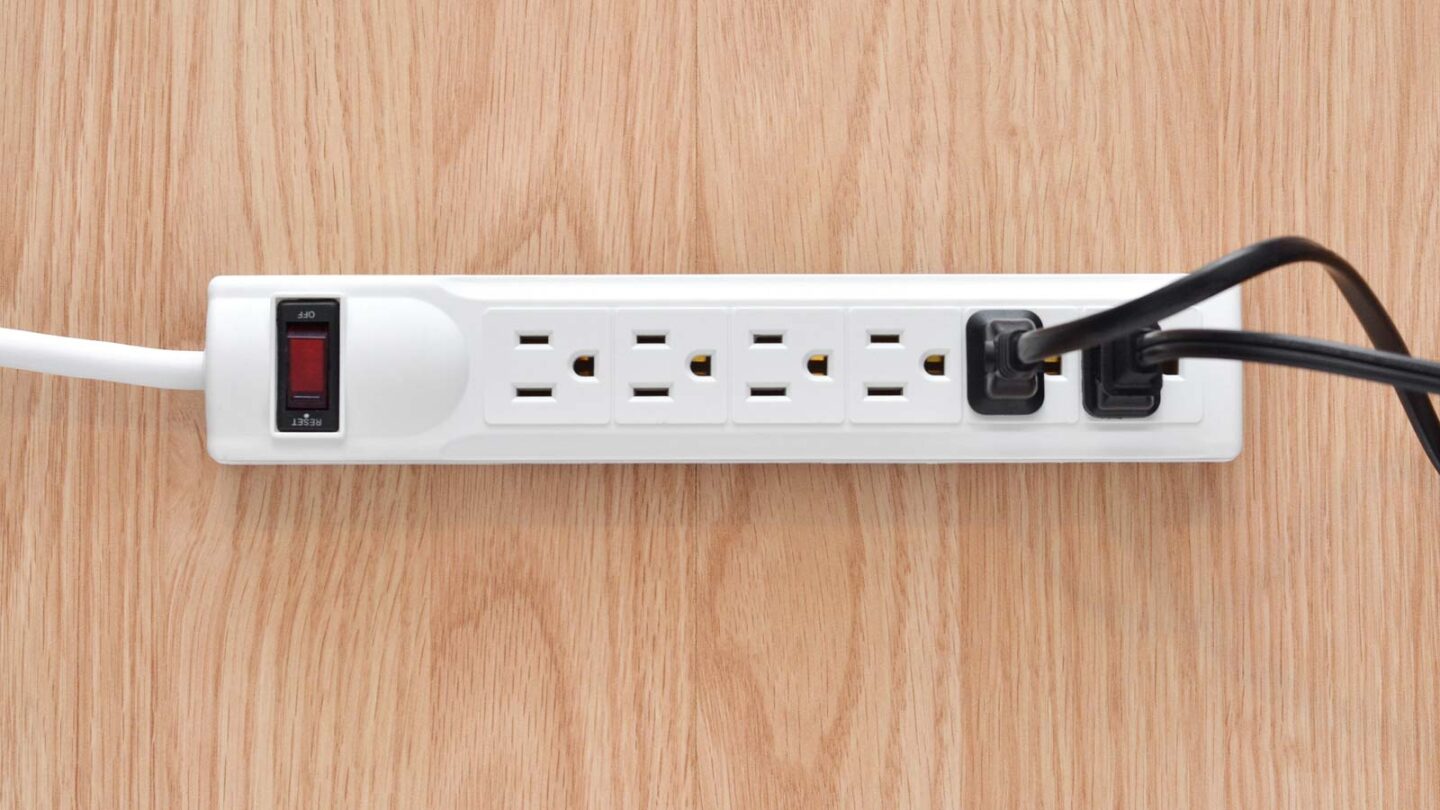 A surge protecting power strip.